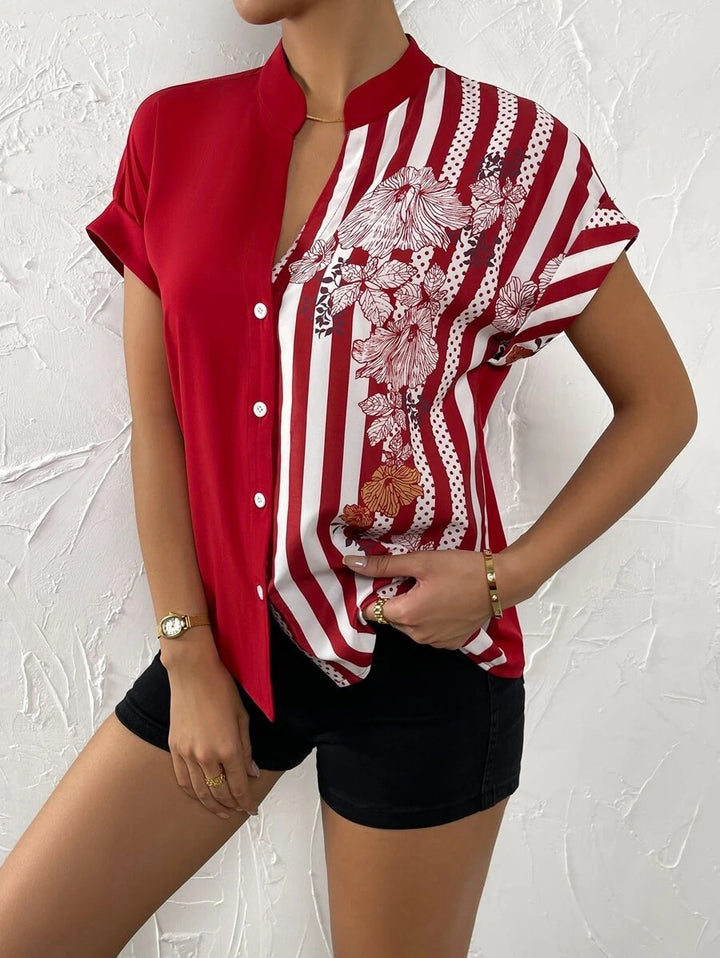 Ladies Short Sleeve Printed Blouse Lune London