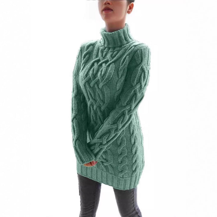 Chunky knit sweater for women with high collar and cable pattern Lune London