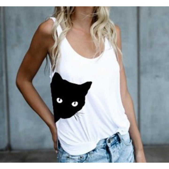 Débardeur pour femmes avec motif créatif de chat et coupe décontractée Chic & Stil