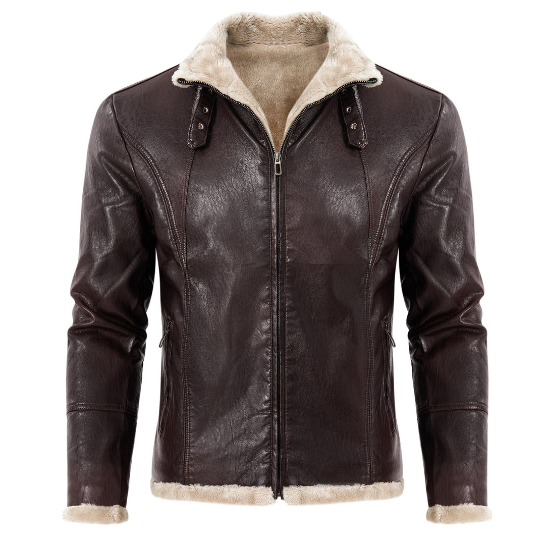 Elegant leather jacket for men with faux fur collar Lune London