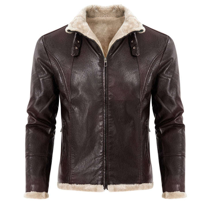 Elegant leather jacket for men with faux fur collar Lune London