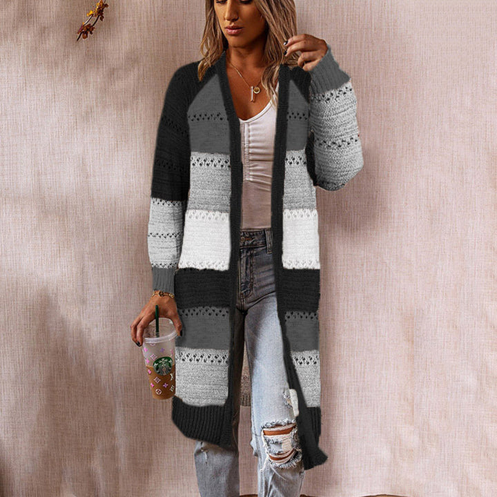 Ladies long cardigan with textured striped pattern Lune London