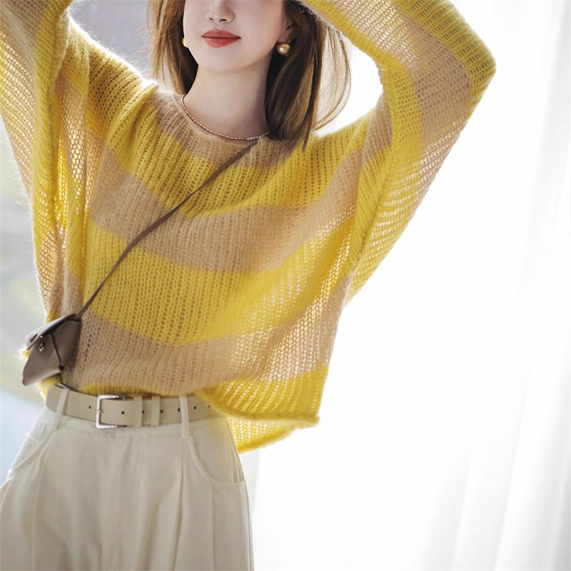 Pull femme décontracté en tricot épais avec motif transparent Lune London