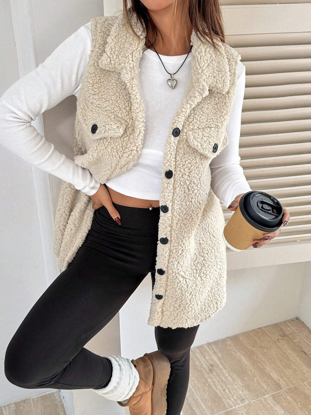 Ladies reversible vest in high-quality plush texture Lune London