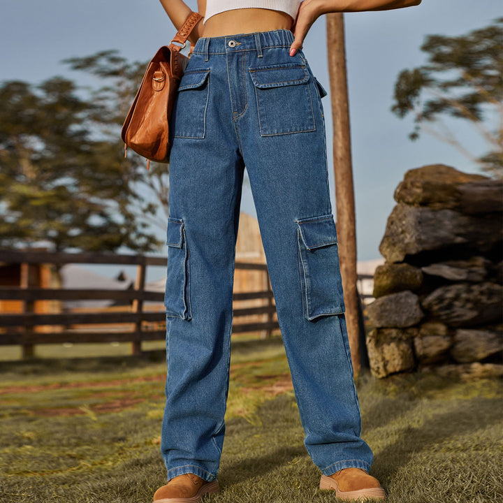 Ladies cargo suspenders with practical pockets and elastic waistband Lune London
