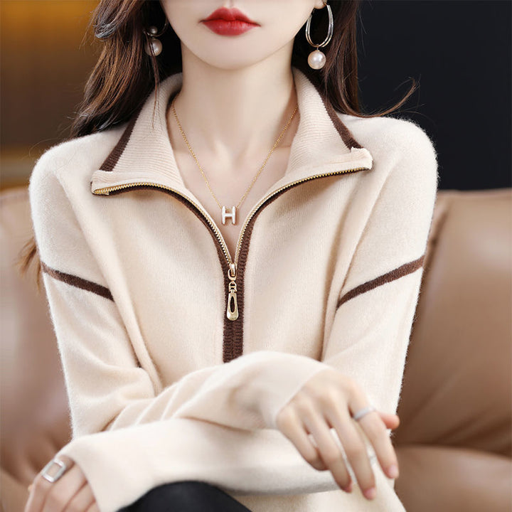 Women’s sweater with half-zip and fine textured knit Lune London