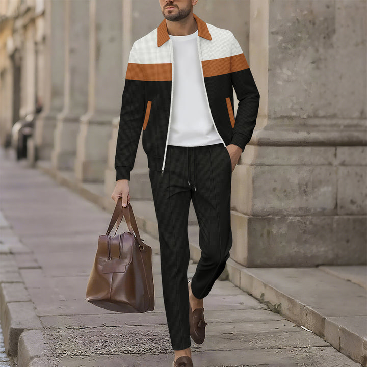 Trendy leisure jacket for men with textured design and comfortable jogger pants Lune London