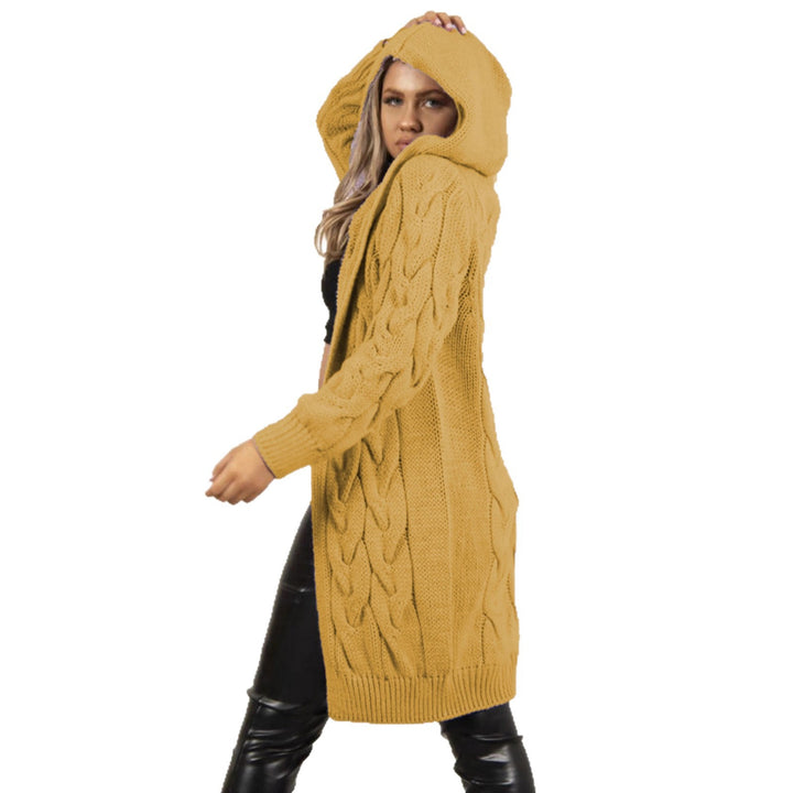 Ladies Chunky Knit Cardigan with Hood and Practical Pockets Lune London