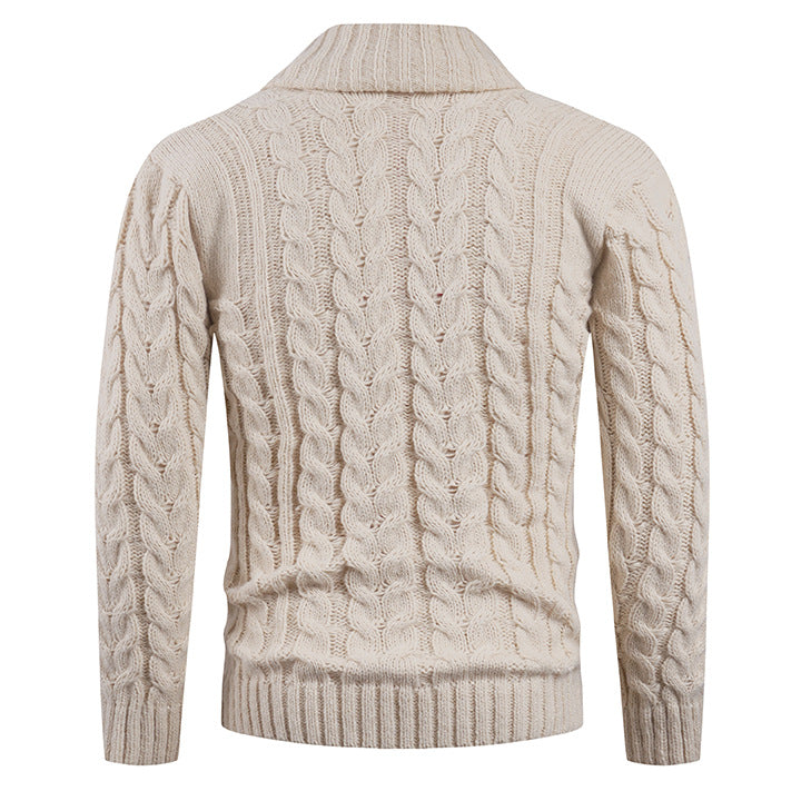 Men's knitted jacket with cable pattern and elegant shawl collar Lune London