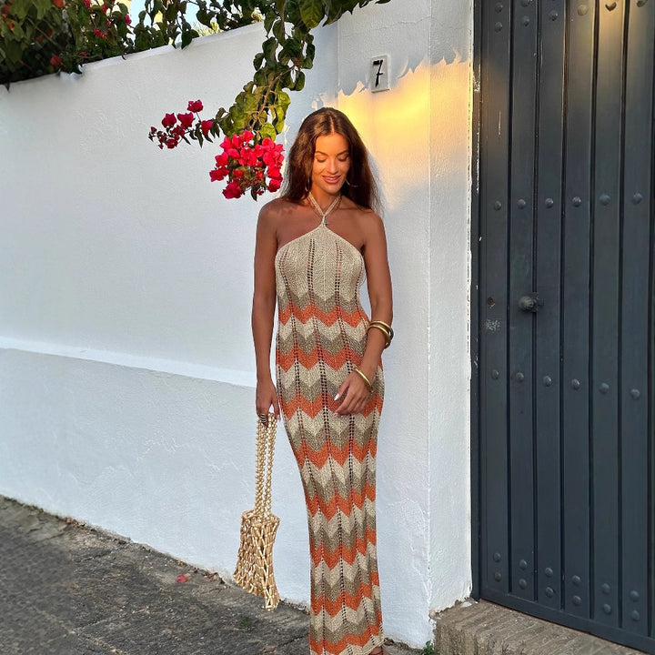 Maxi dress for women with a refined zigzag pattern Lune London