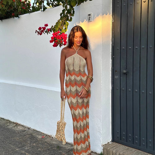 Maxi dress for women with a refined zigzag pattern Lune London