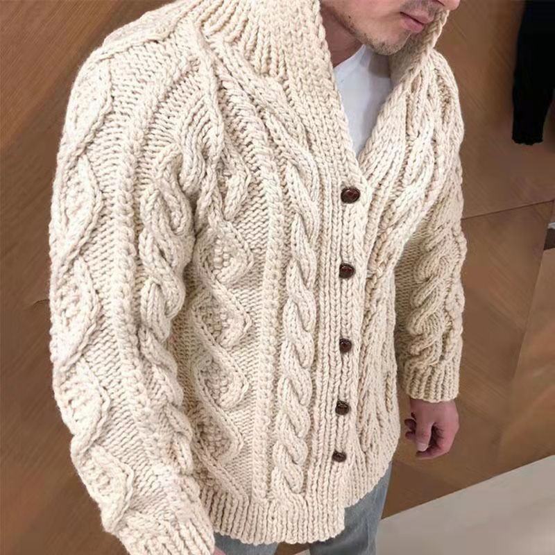 Men's knitted jacket with an elegant embossed pattern and a high collar Lune London