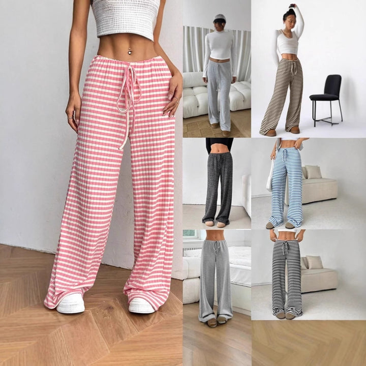 Wide striped palazzo pants in lightweight cotton for women with tie belt Lune London