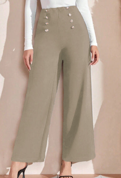 High-waisted wide-leg pants for women with decorative buttons Lune London
