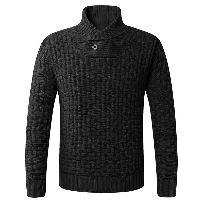 Men's knit sweater with modern shawl collar and button details Lune London