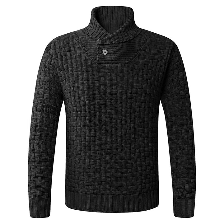 Men's knit sweater with modern shawl collar and button details Lune London