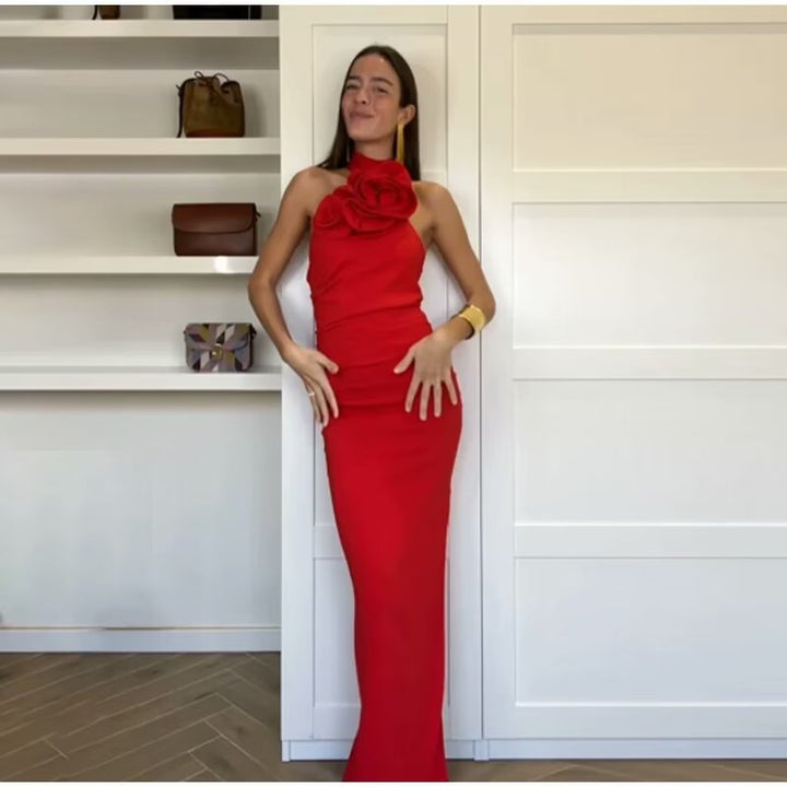 Maxi dress for women with a playful halter neck and an elegant bow. Lune London