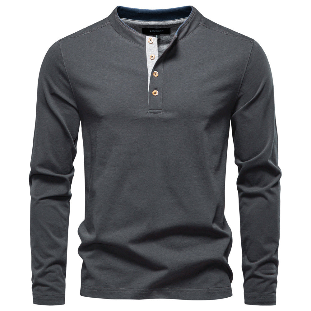 Lune London | Men's Long Sleeve Henley Shirt with Elegant Snap Buttons and Comfortable Fit