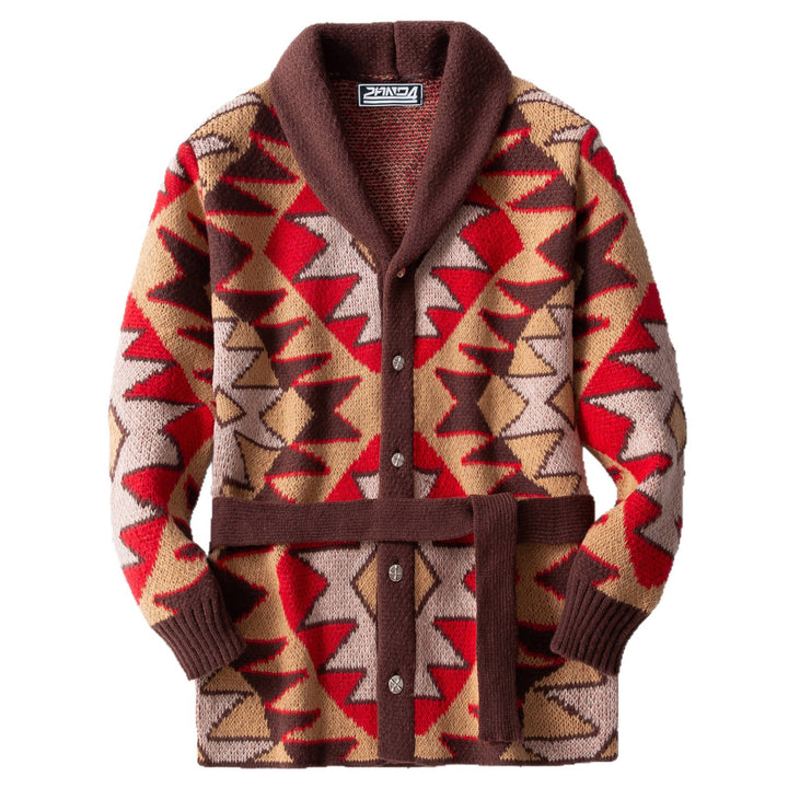 Lady cardigan with geometric pattern and wide collar Lune London