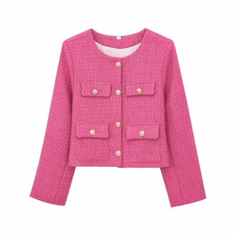 Fashionable tweed jacket for women with golden buttons and practical pockets Lune London