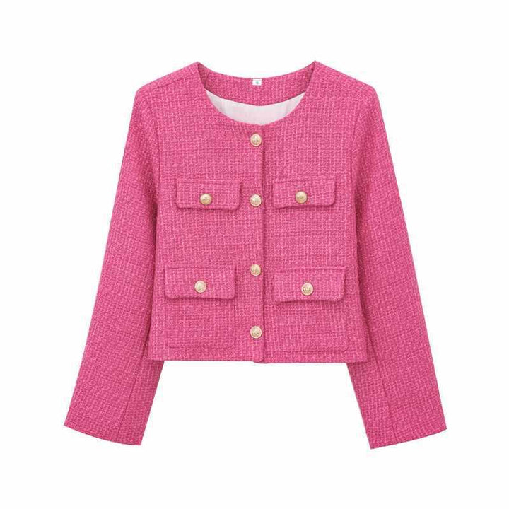 Fashionable tweed jacket for women with golden buttons and practical pockets Lune London