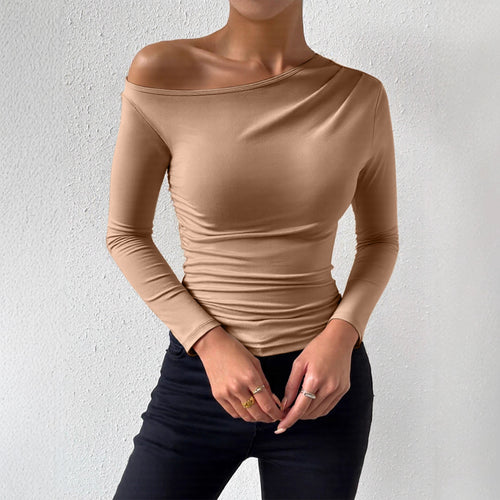 Women's long sleeve shirt with asymmetric neckline and figure-hugging cut Lune London