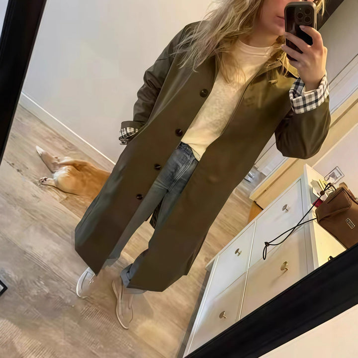 Women Elegant Trench Coat with Checked Lining and Loose Fit Lune London