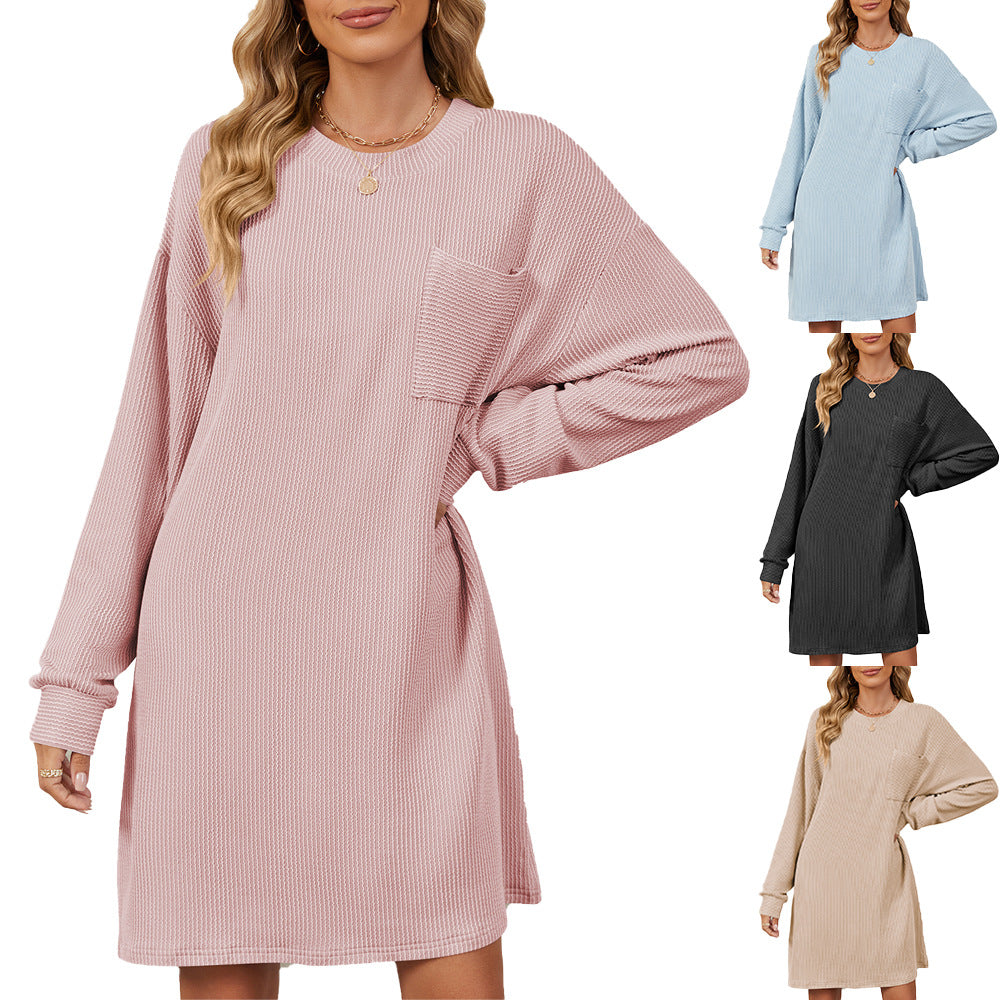 Casual long dress for women with long sleeves, practical pockets, and modern structured design Lune London