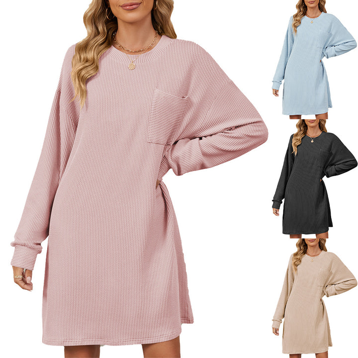Casual long dress for women with long sleeves, practical pockets, and modern structured design Lune London