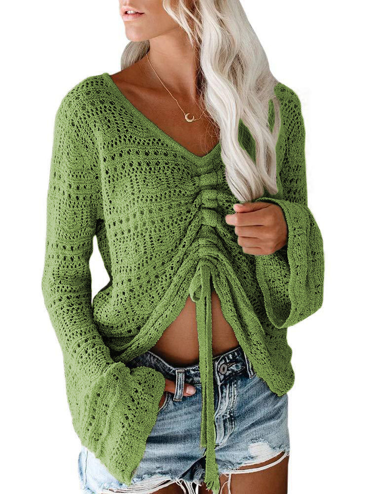 Women's trendy V-neck sweater with gathers Lune London