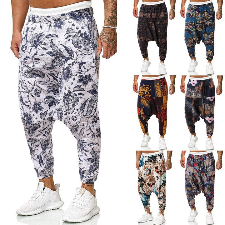 Harem pants for men with unique fancy pattern and elastic waist Lune London