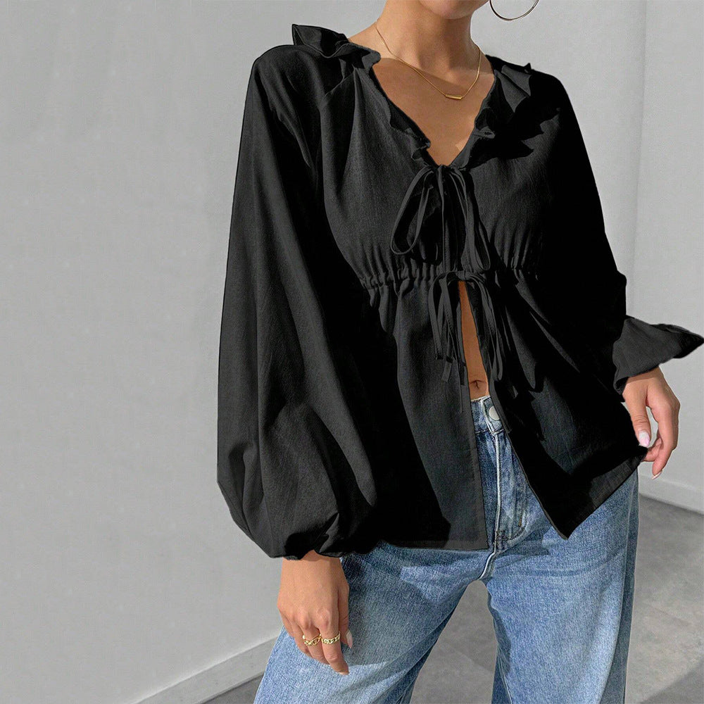 Shirt-jacket for women with voluminous sleeves and ruffle details Chic & Stil