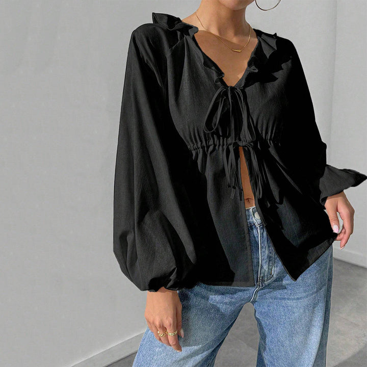 Shirt-jacket for women with voluminous sleeves and ruffle details Chic & Stil