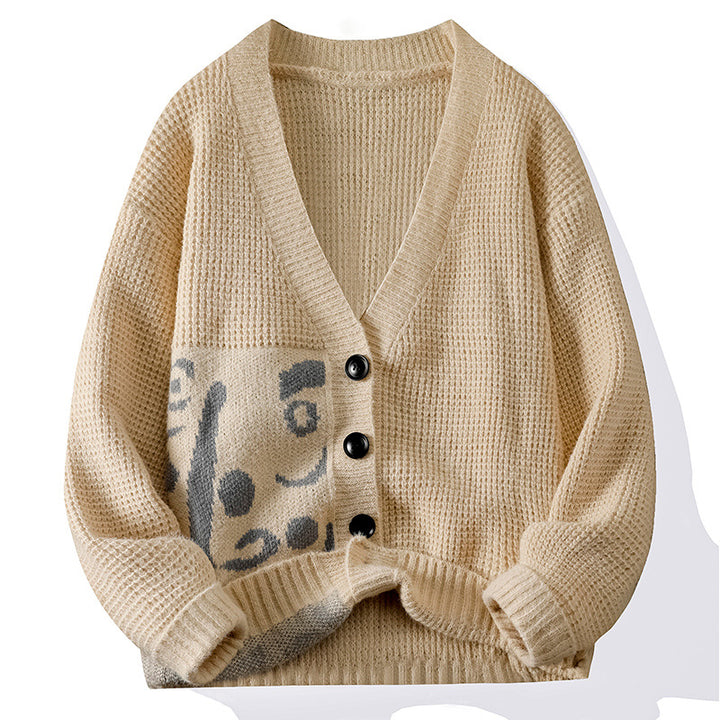 Ladies cardigan with artistic pattern and deep V-neck Chic and Style