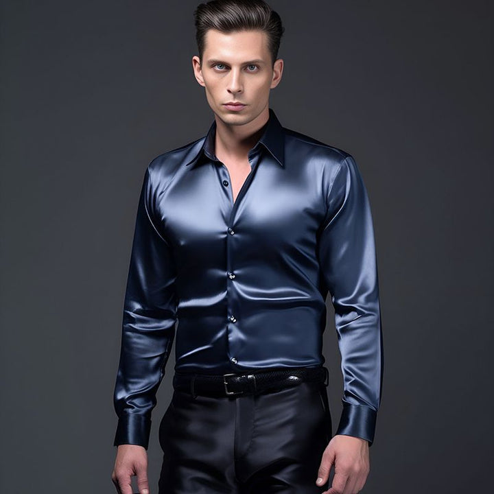 Men's Shirt Made Of Shiny Satin with Modern Collar Lune London