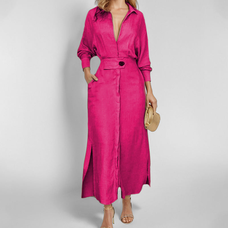 Maxi dress for women with elegant V-neckline and side slit Lune London