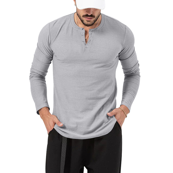 Men's Long Sleeve Henley Shirt in High Quality Cotton Blend with Stylish Button Details Lune London