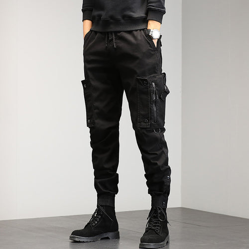 Men's cargo pants with stylish zip pockets and elastic waistband Lune London