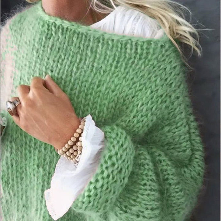 Casual chunky knit sweater for women with lace stitches and drop shoulders Lune London