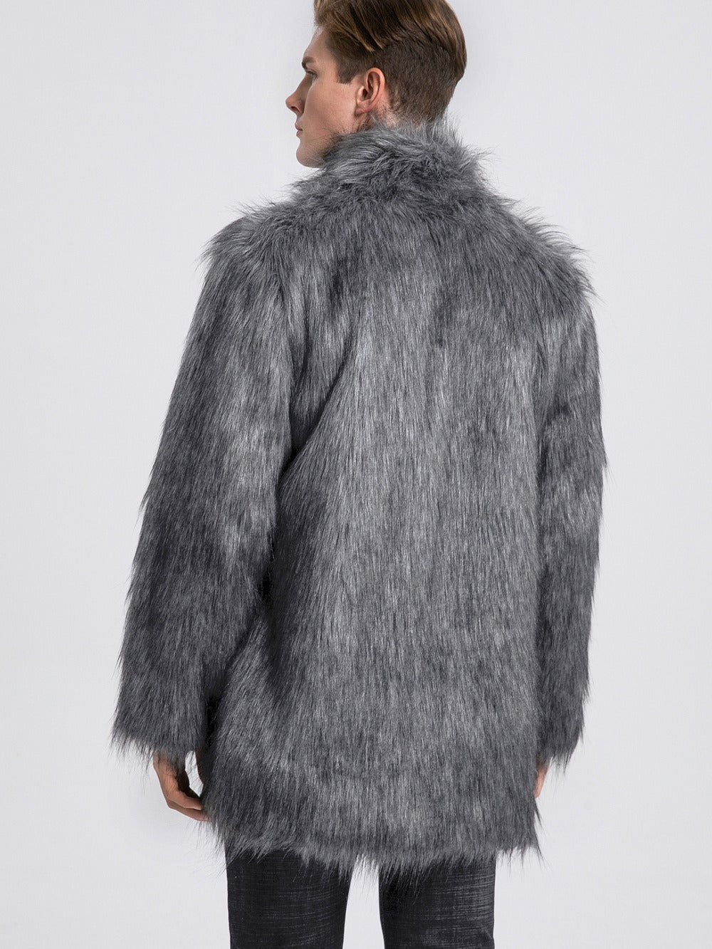 Men's Elegant Faux Fur Coat with Wide Collar Lune London