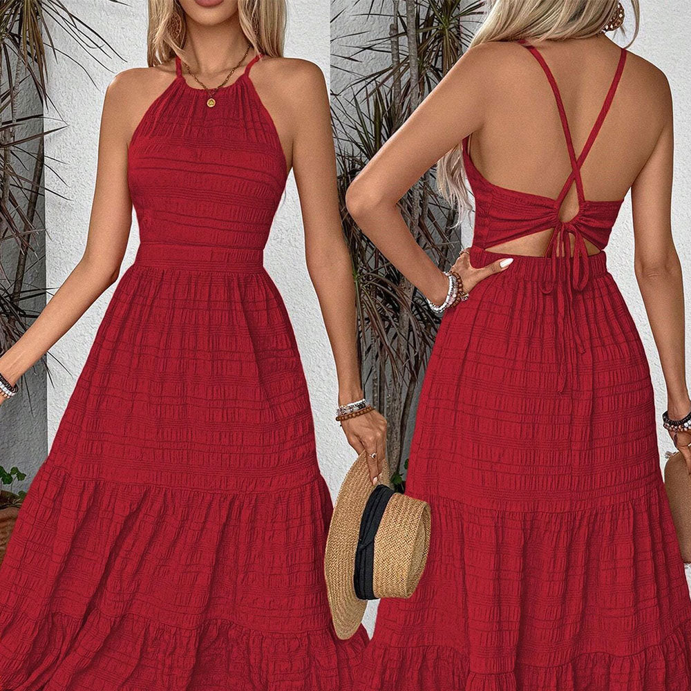 Robe maxi pour femmes avec dos ouvert et ourlet en volants volumineux Chic & Stil