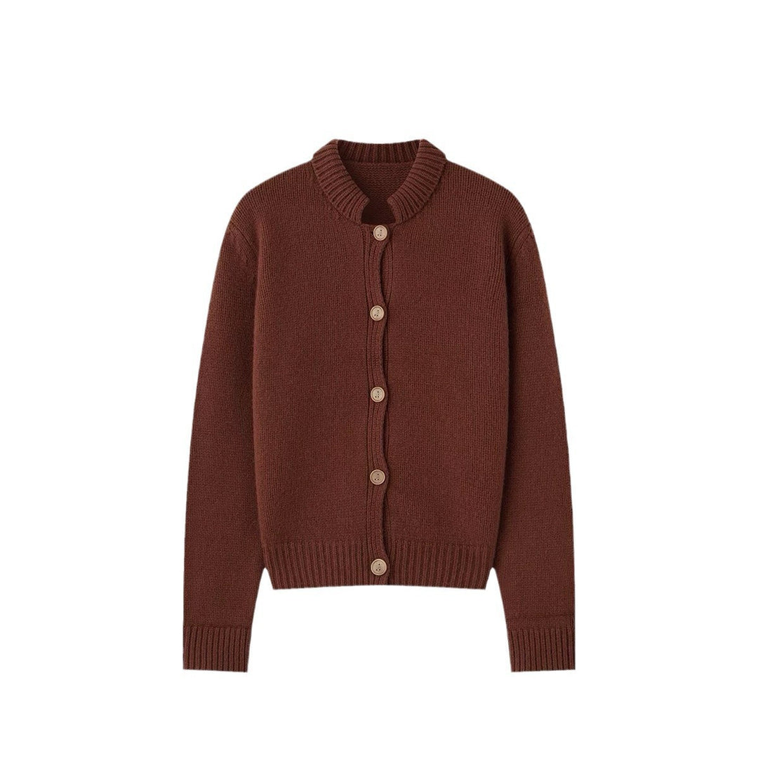 Buttoned knit jacket for women with elegant high collar Lune London
