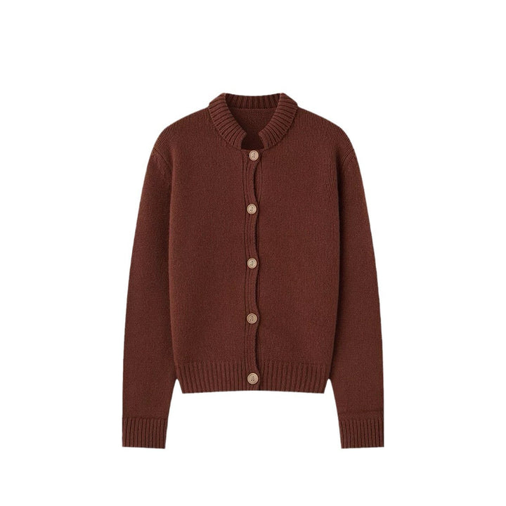 Buttoned knit jacket for women with elegant high collar Lune London