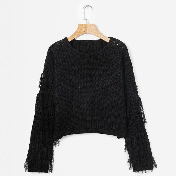Pull en tricot pour femmes avec des manches à franges et une coupe confortable Chic & Stil