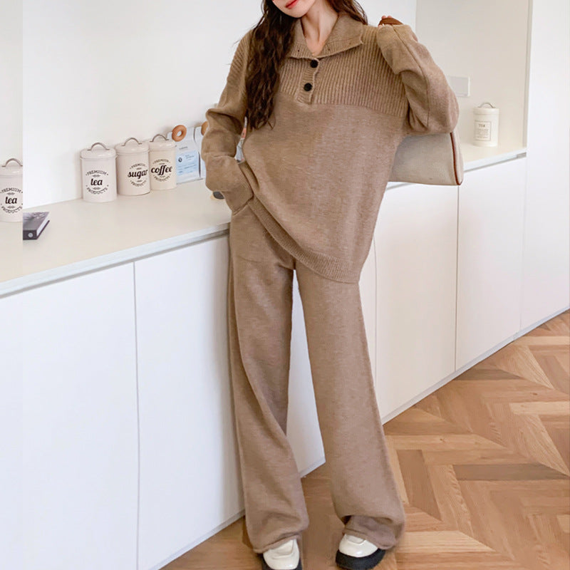 Comfortable knitted sweater for women with a high collar and button details Lune London