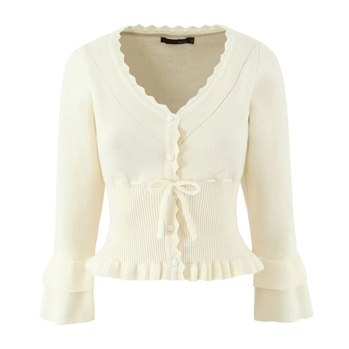 Original cut knitted jacket for women with ruffle details Lune London