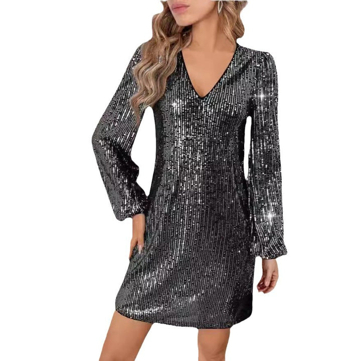 Sparkling tiny dress for women with V-neck and long sleeves Lune London