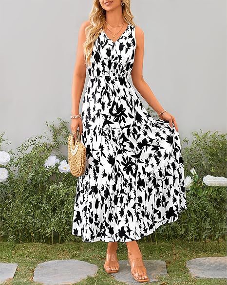 Maxi dress for women with floral appliques and narrow straps Lune London