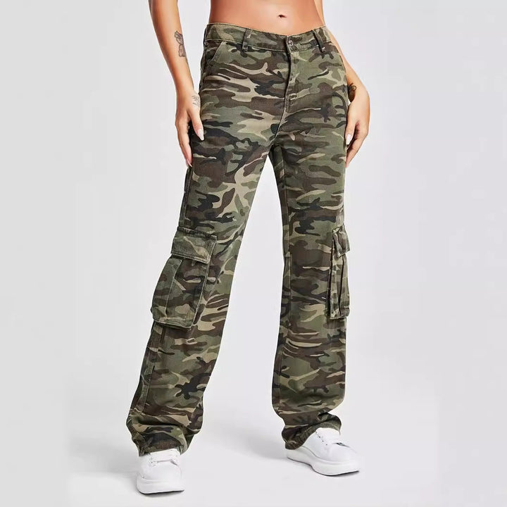 Women’S Cargo Pants In Urban Camouflage Style with Practical Side Pockets Lune London