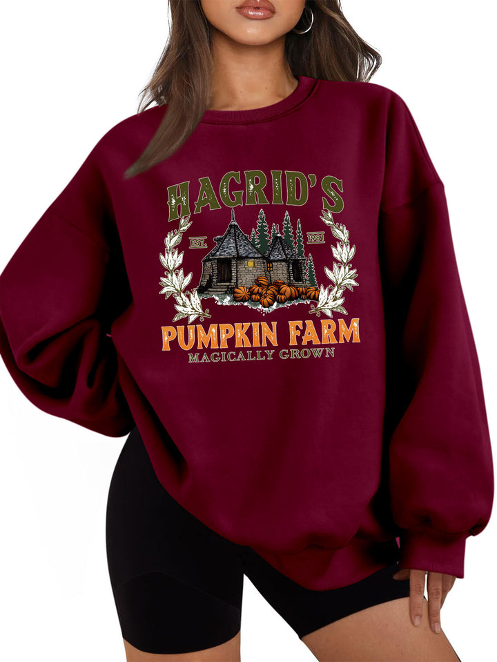 Sweat-shirt femme avec col rond confortable et motif citrouille d'automne Chic & Stil